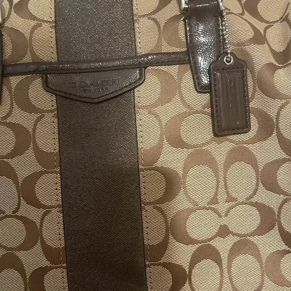 Coach - Signature Stripe Nancy Satchel Handbag 28505 - Khaki Brown Mahogany - Picture 2 of 15